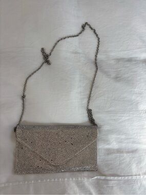Steve Madden Silver Crystal Envelope Clutch with Chain Strap